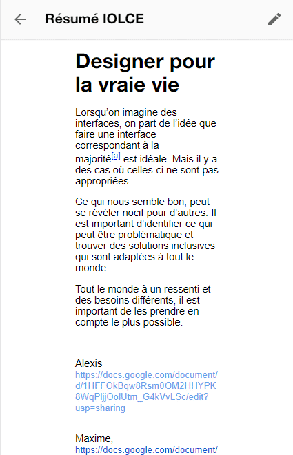 Le resume fait sur Google Docs.